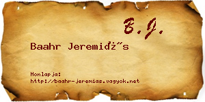 Baahr Jeremiás névjegykártya